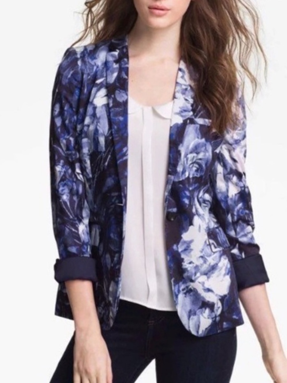 Vince Camuto Navy  White Blue Floral Print Blazer -Perfect size 10